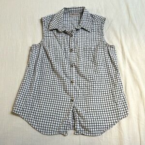 Vintage 90s Sag Harbor Sport Button-up Checkered Collared Tank Top
